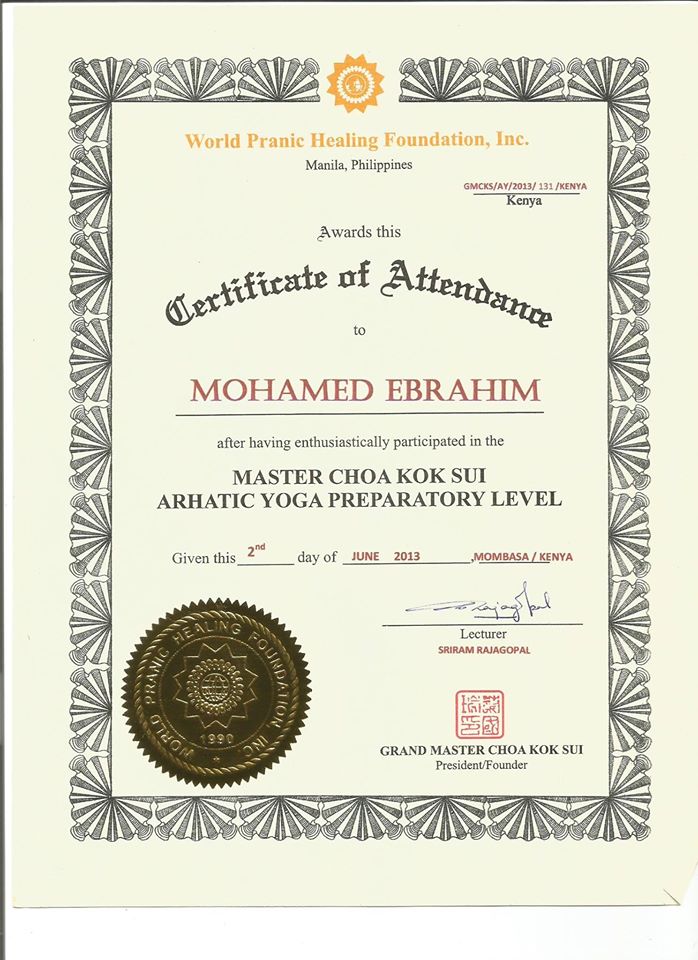 Mohamed is a Pranic Healer and an Arhatic Yoga Practitioner. 